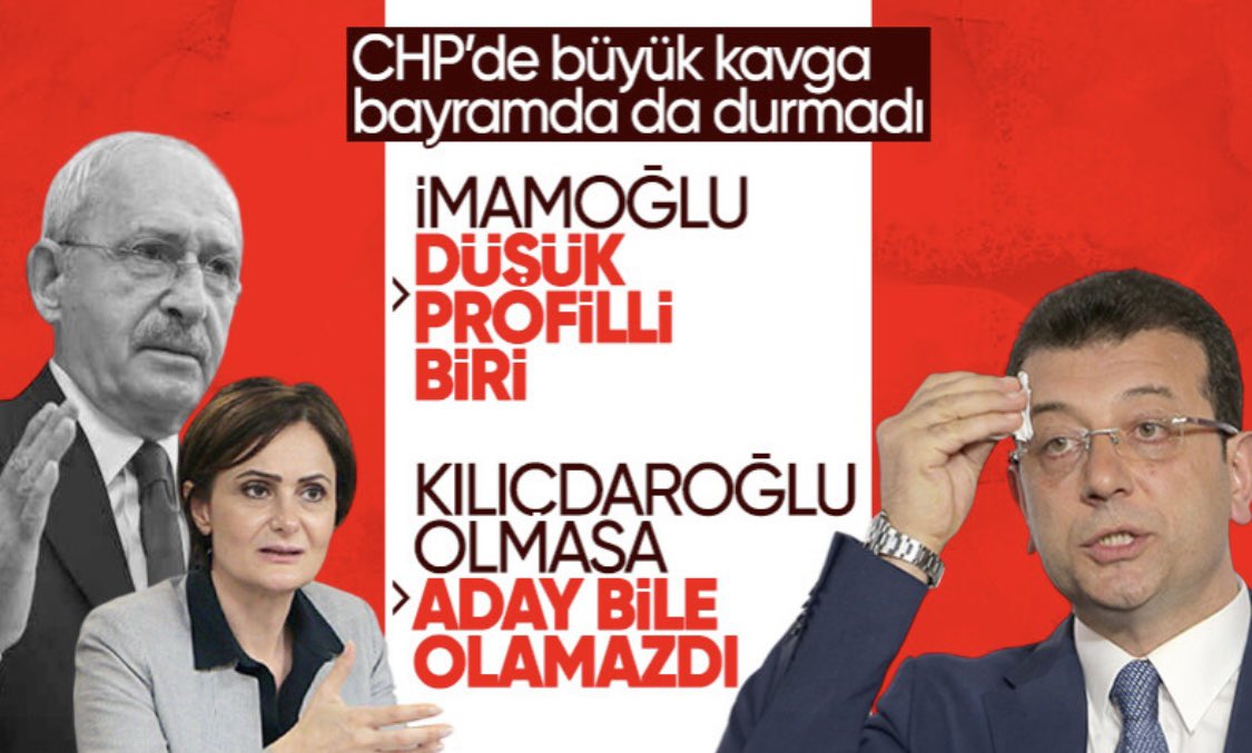 MADEM BU KADAR KALİTESİZ OLDUĞUNU BİLİYORDUNUZ, NİYE ADAY YAPTINIZ?
Canan Kaftancioglu, Ekrem imamoglu'nu hedef aldi:
'ABB'ye aday bile olamazdi..'
Seçim hezimetinin ardindan degisim mesair veren Ekrem imamoglu'nu hedef alan Canan Kaftancioglu, fitili ate,ledi. Kaftancioglu,