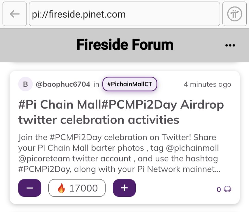 PiChain Global (@pichainmall) on Twitter photo 🔥 It's the final call for the #PCMPi2Day Pi token giveaway! We've just made a blazing post on our fireside chat. Let's ignite the post and make it go viral!
⬇️⬇️
fireside.pinet.com/posts/649d541f…
Share your amazing barter photos on Twitter for a chance to win the grand prize of 62.8 Pi 🔥 It's the final call for the #PCMPi2Day Pi token giveaway! We've just made a blazing post on our fireside chat. Let's ignite the post and make it go viral!
⬇️⬇️
fireside.pinet.com/posts/649d541f…
Share your amazing barter photos on Twitter for a chance to win the grand prize of 62.8 Pi