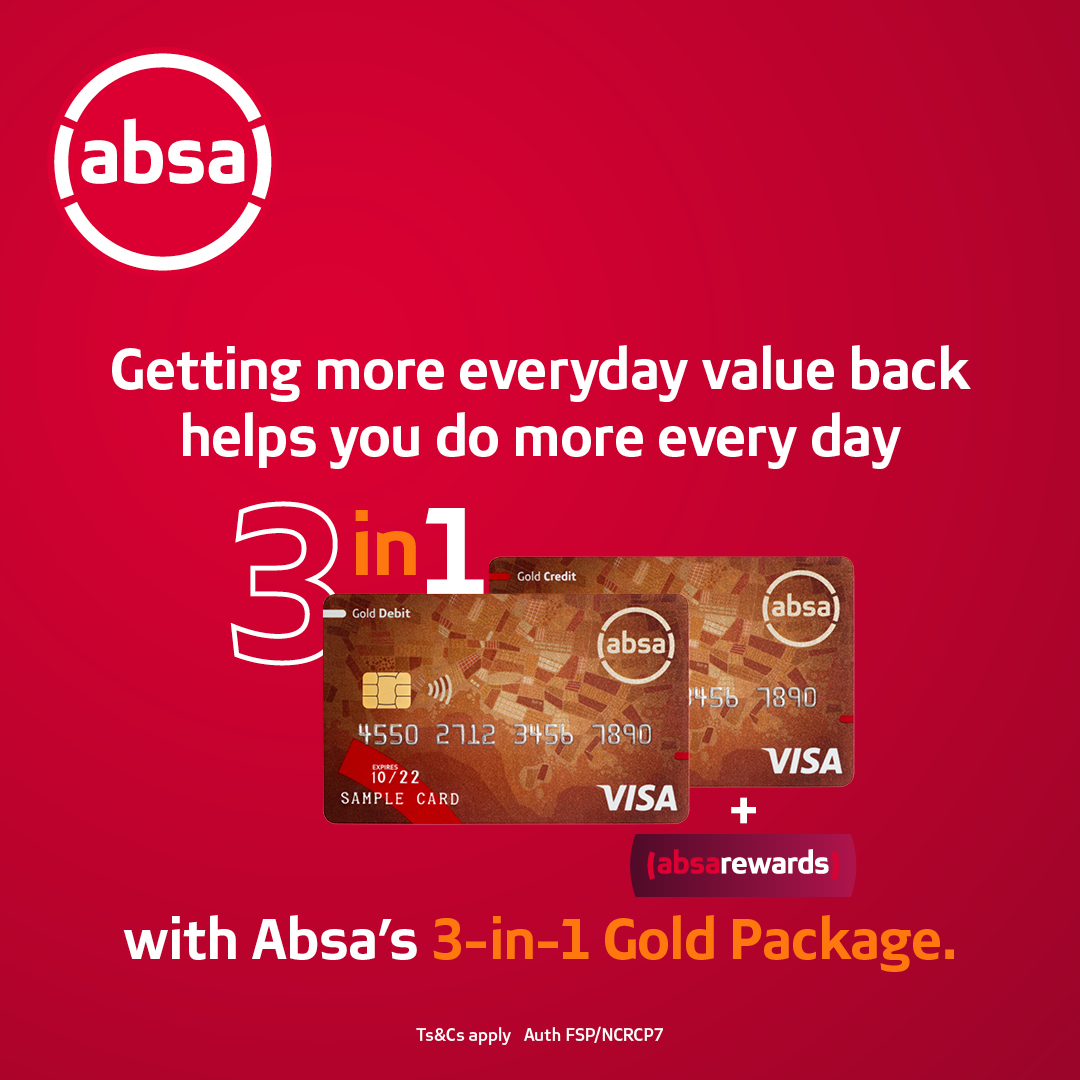 With <a href="/AbsaSouthAfrica/">Absa South Africa</a>'s 3-in-1 Gold Package, you get three times more for less! Want to win up to R15 000 today? Like and share this post and answer this question: True or false, with Absa’s 3-in-1 Gold Package you get a cheque account, FREE credit card and FREE Rewards? 

Ts &amp;