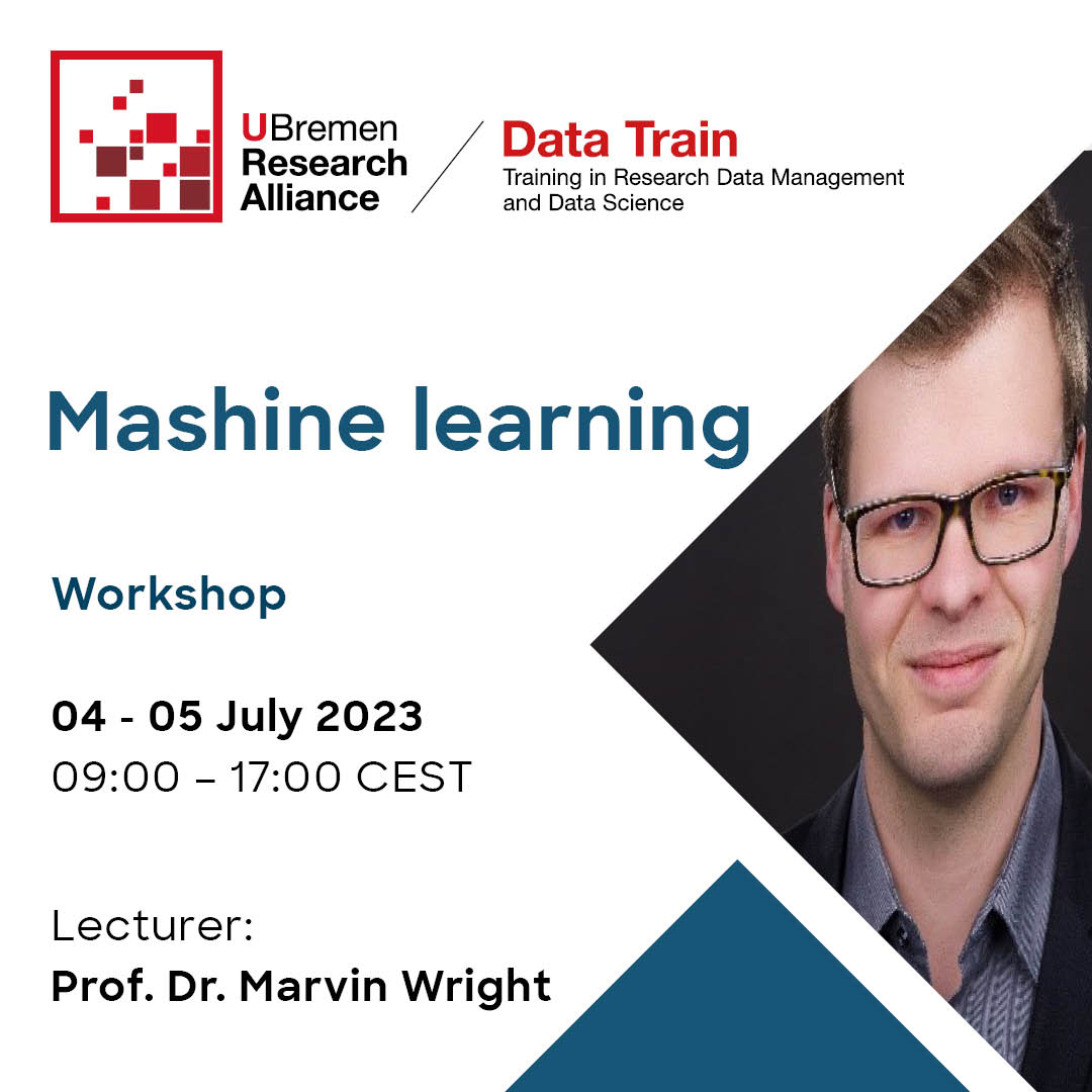 U Bremen Research Alliance (@ubra_hb) on Twitter photo Next week #DataScientist workshop Machine Learning will be given by M.Wright, Professor of Statistics <a href="/UniBremen/">Universität Bremen</a>. Marvin Wright is the author of several R packages for machine learning, e.g. for random forests and neural networks. ➡️#Dontmiss 🔗bremen-research.de/data-train/cou… Next week #DataScientist workshop Machine Learning will be given by M.Wright, Professor of Statistics <a href="/UniBremen/">Universität Bremen</a>. Marvin Wright is the author of several R packages for machine learning, e.g. for random forests and neural networks. ➡️#Dontmiss 🔗bremen-research.de/data-train/cou…