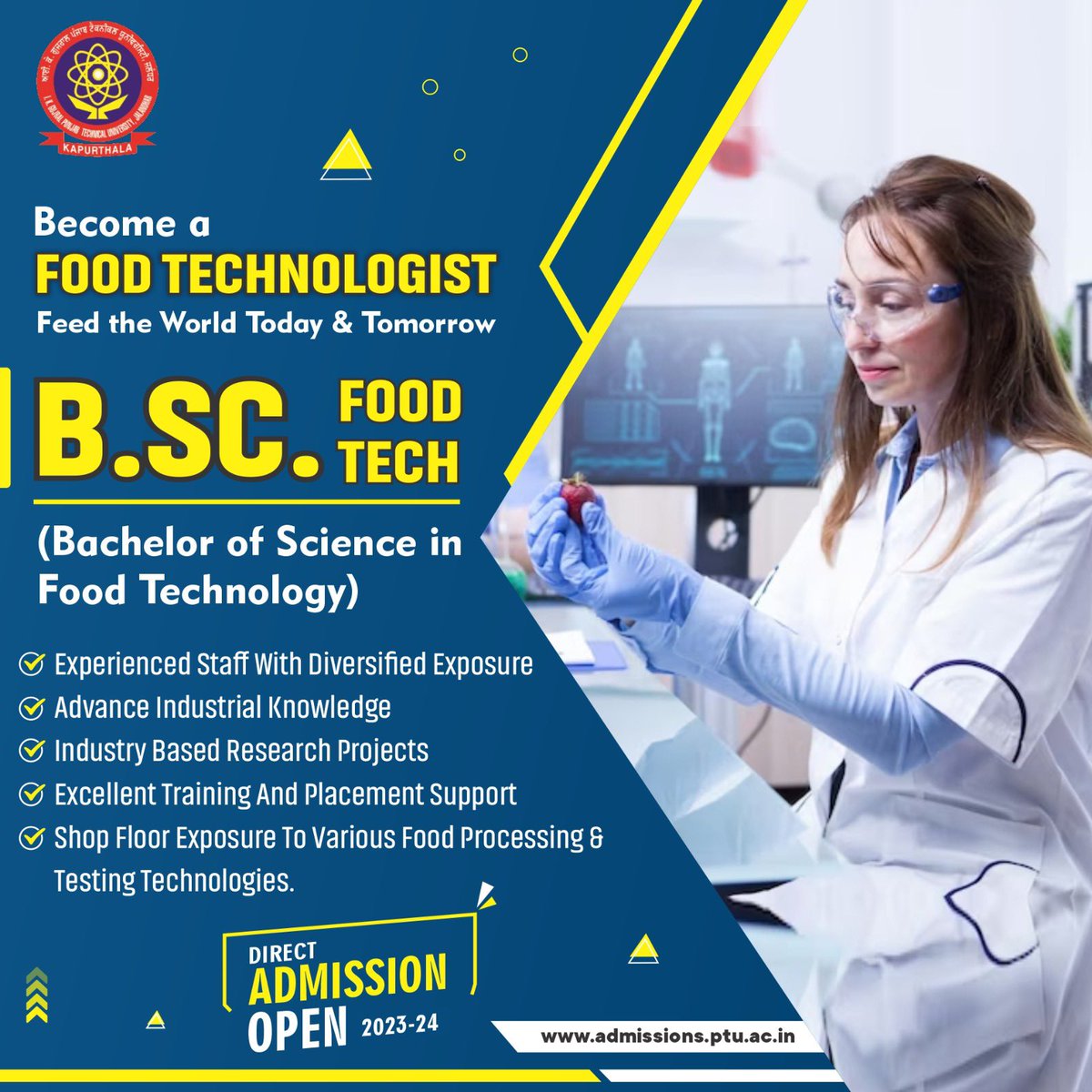 IKGujralPTU's tweet photo. 🎓 Unleash Your Passion for Food Science! Admission Open for https://t.co/gFEf296KlO. Food Technology at IK Gujral Punjab Technical University! 🍽️
#IKGPTU #PTU #FoodTechnology #Undergraduatecourses #PunjabTechnicalUniversity https://t.co/QgHyPbqpn7