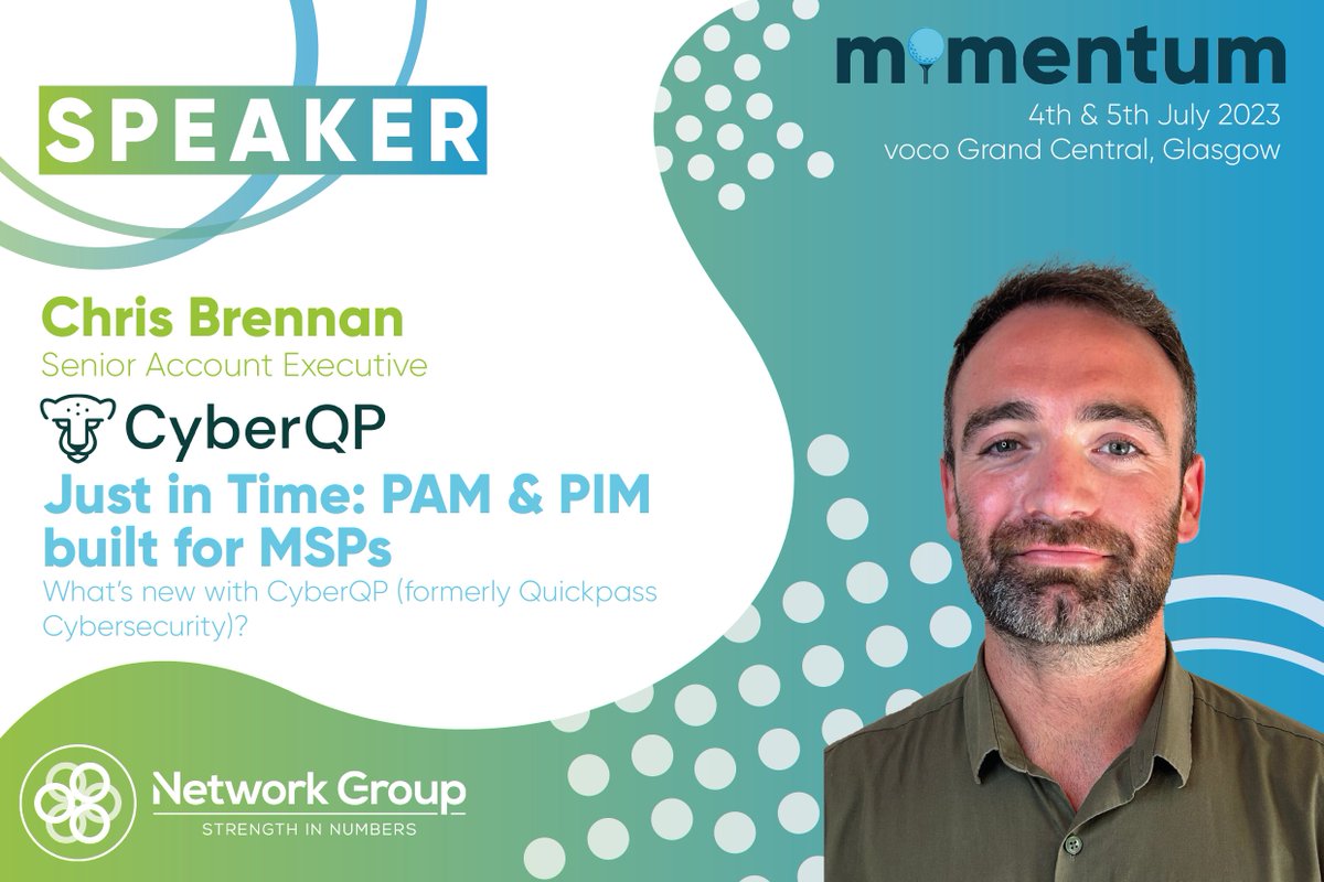 Speaker announcement 📢

Chris Brennan, Senior Account Executive at CyberQP, will be discussing all things PAM and PIM and what's new at CyberQP

#NGMomentum