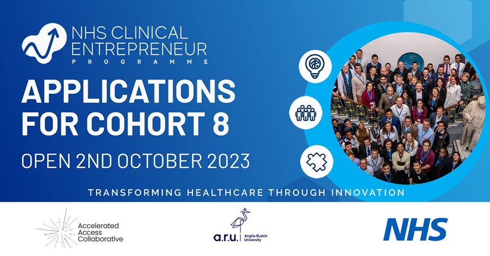 We are pleased to announce that applications for the NHS Clinical Entrepreneur Programme will be opening for cohort 8 on the 2nd October 2023! 
 nhscep.com #nhscep8