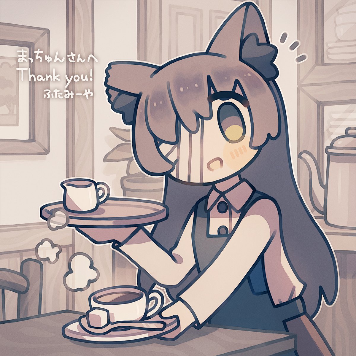 1girl animal ears cup teacup solo cafe tray  illustration images