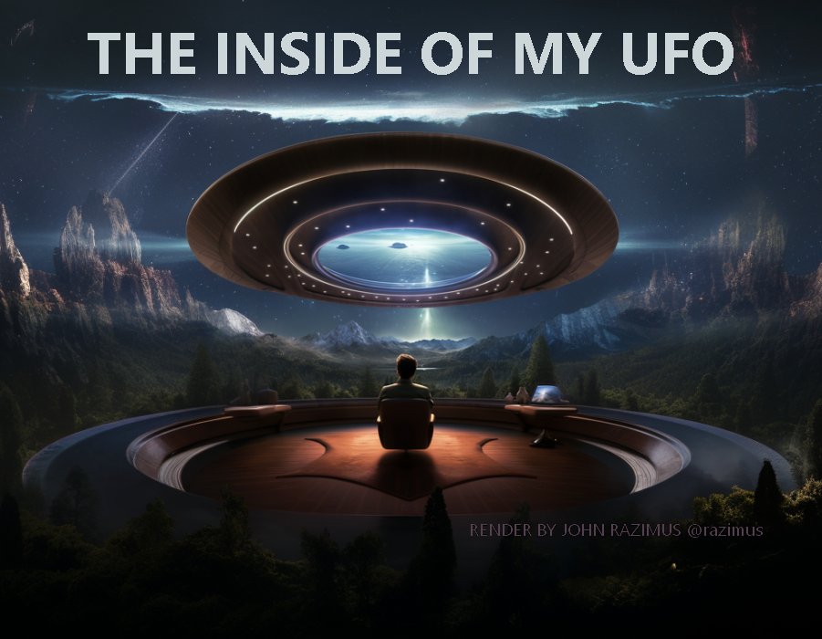 razimus's tweet image. The inside of my UFO has no walls when you flip the invisible wall switch, like Wonder Woman&apos;s invisible jet, but cooler. 🛸#ufotwitter #ufotwitterweek #ufoart #uapart
