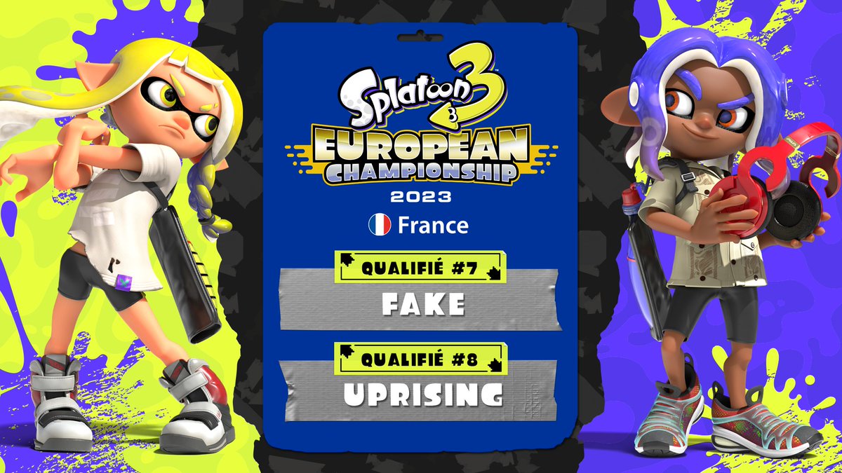 Félicitations aux 2 dernières équipes qualifiées pour la finale nationale du #SplatoonEC lors de la 4ème session de qualification 👏

Rendez-vous le samedi 15 juillet à Japan Expo pour découvrir l'équipe qui représentera la France lors du Splatoon 3 European Championship 🏆