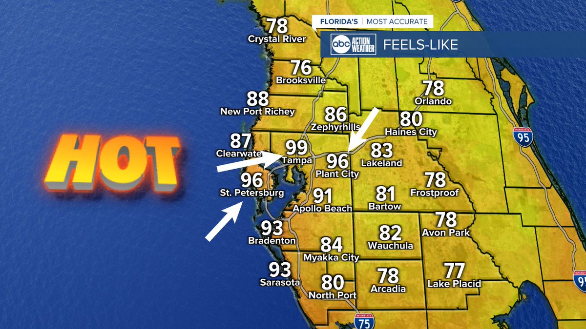 6 AM | It's already feeling like almost 100F in Tampa this morning. Yikes! Take it easy today. #flwx
