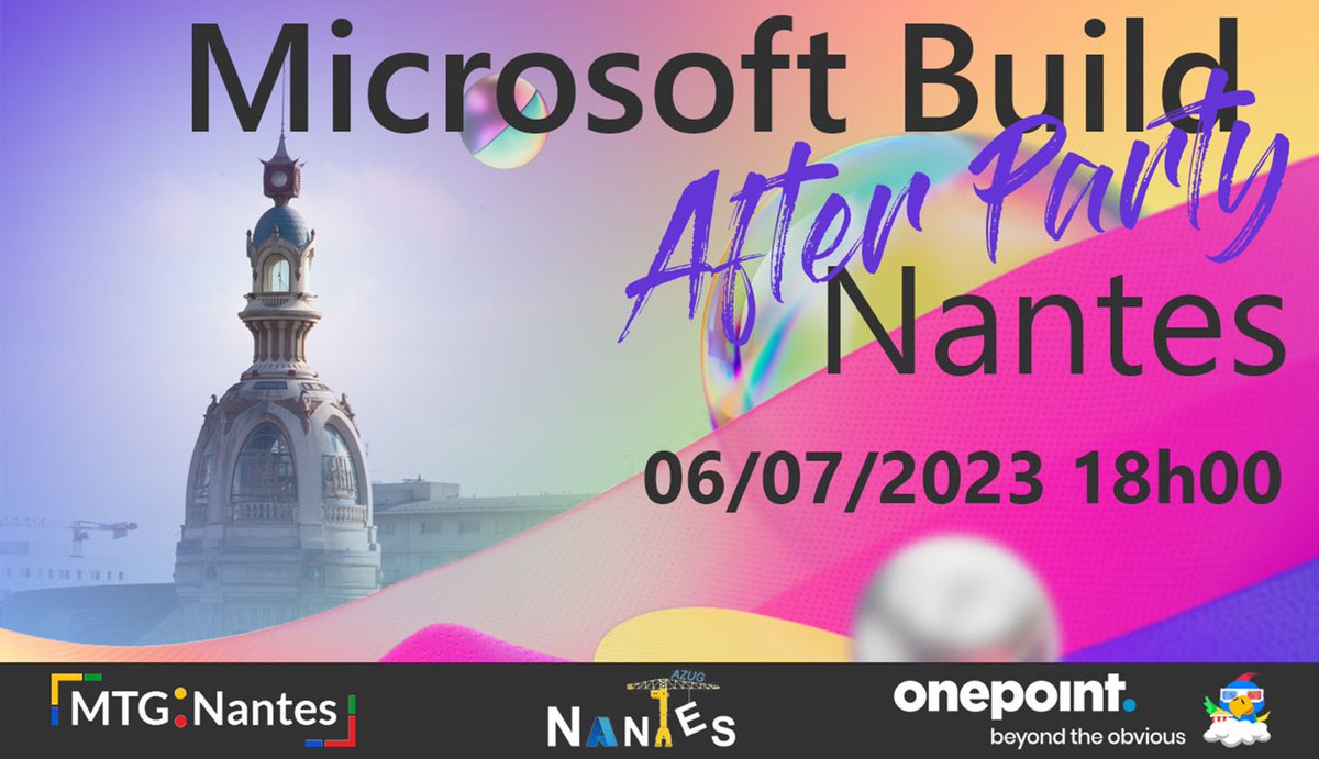 🎉 Le Microsoft Build After Party Nantes chez <a href="/onepoint/">Onepoint</a> c'est jeudi prochain !

Au programme : récap sur les annonces, démos et bien sûr le tout accompagné de quelques victuailles !

Avec #MTG Nantes et #AZUG Nantes

Evénement gratuit, inscription ici 👇

groupeonepoint.com/fr/notre-actua…
