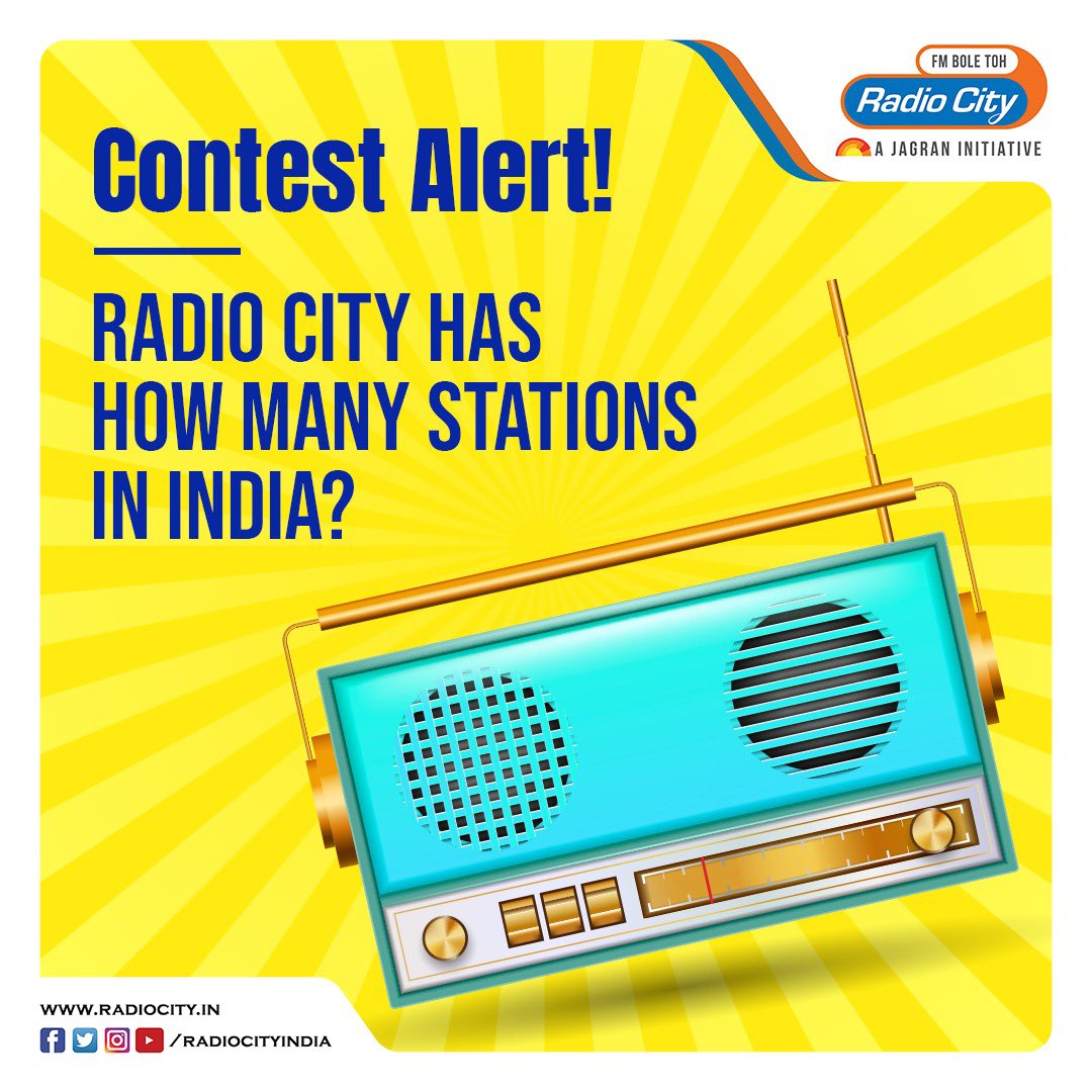 radiocityindia's tweet photo. Contest Alert‼️

Answer the question given below and follow all the T&Cs

Q- Radio City has how many stations in India ?

T&Cs

1. Comment your answer & retweet this post

2. Participants have to use #RadioCity &  hashtag of their city name while answering (eg: #Pune) 

3.Tag 3 more friends and ask them to participate

 Lucky winners will win gift vouchers ‼️ ⚡ ⚡

Winners to be announced on 30th June at 4:00 pm ⏳

 PARTICIPATE NOW!
.
.
. 
#Contest #ContestAlert #RadioCity #CityKiNayiVibe