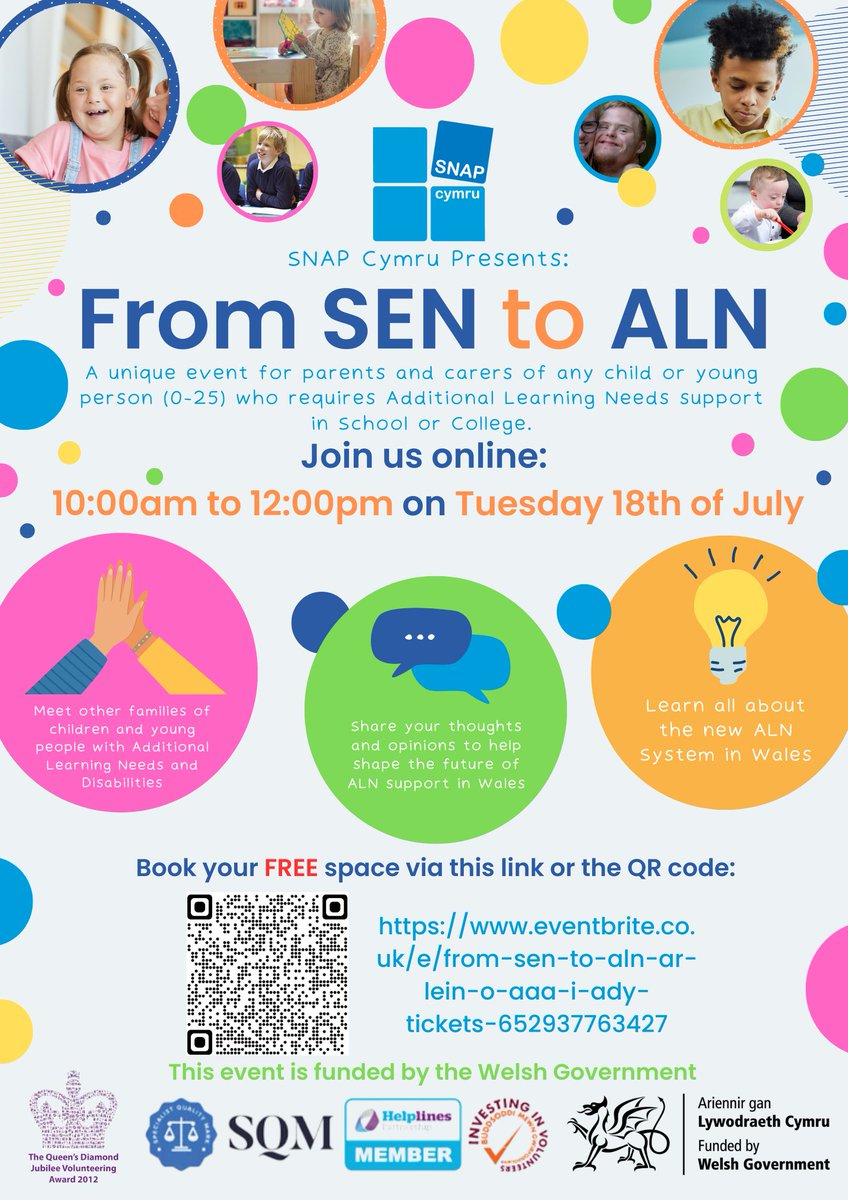 Are you a parent or carer wanting to know more about the new Additional Learning Needs (ALN) system in Wales?

If so, come take a look at our FREE online event on the 18th of July from 10:00am - 12:00pm!🥳

Reserve your FREE space now: eventbrite.co.uk/e/652937763427
