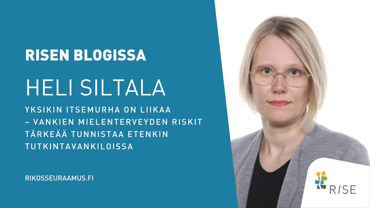 Psykologi Heli Siltala kirjoittaa Risen blogissa vapauden menettämisen ensihetkistä. Erityisesti tutkintavankeuden alkaessa vakavien psyykkisten oireiden riski on korkea, ja psykologilla on tärkeä tehtävä vangin kannattelussa ensihetkien yli.

🔗rikosseuraamus.fi/fi/index/ajank…