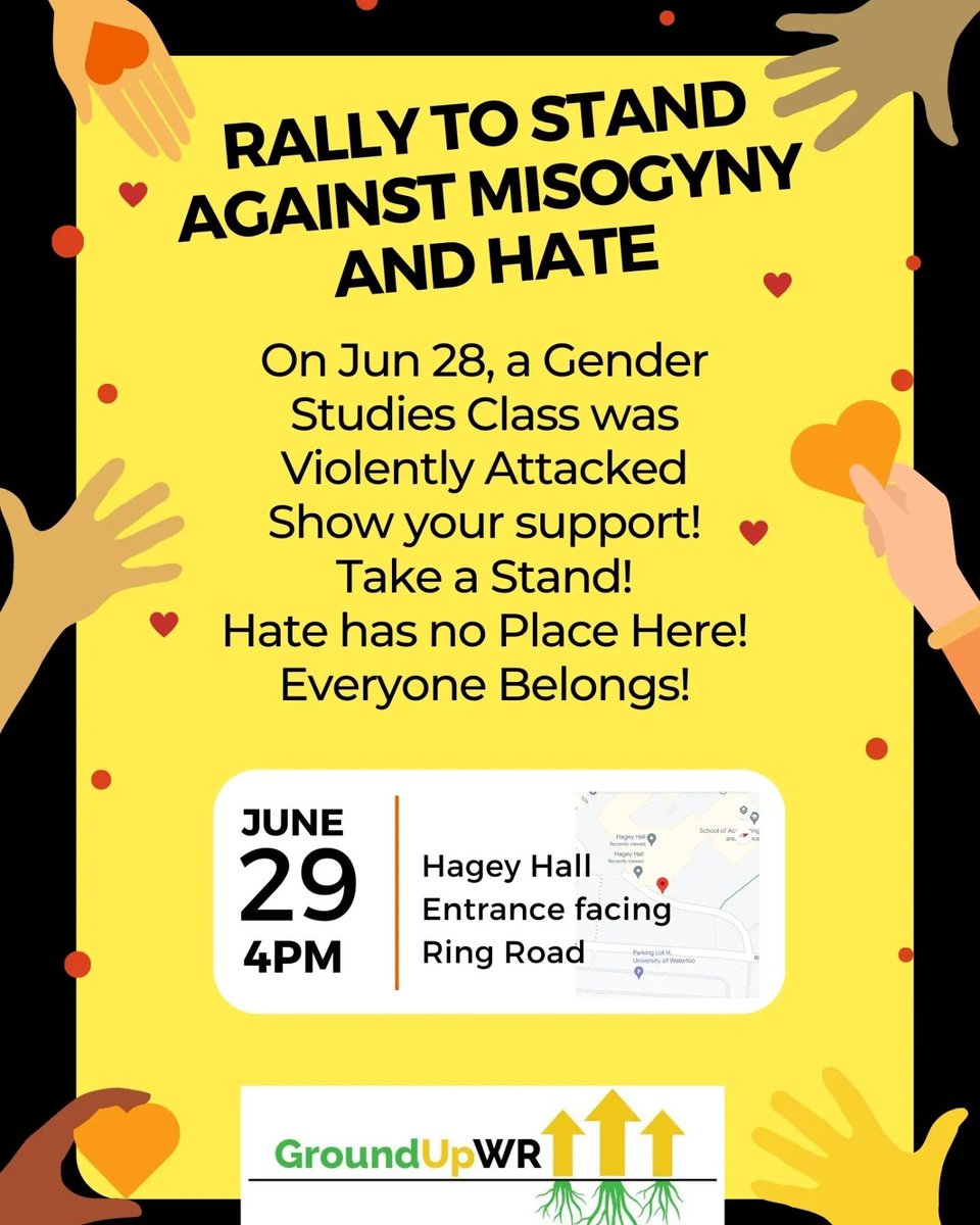 Even if you can't attend (like me), please share this message.

Rally to Stand Against Misogyny and Hate. June 29, 4pm. UW Hagey Hall (ent facing Ring Road).

Yesterday, a gender studies educator was violently attacked in their UW classroom.

Hate should not feel welcome here.
