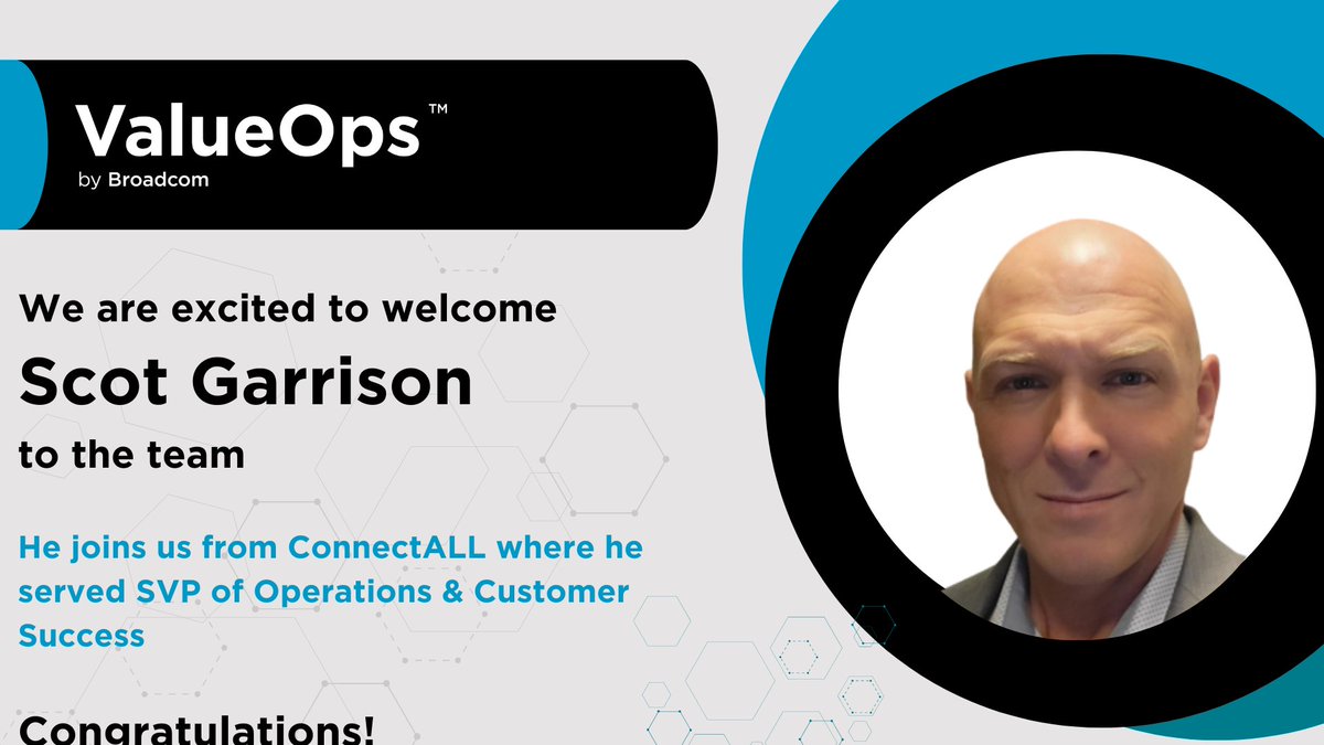 Please help us welcome Scot G. to Broadcom!  Scot is another talented leader that we recently gained as part of our addition of ConnectALL to our ValueOps portfolio. Scot served as SVP of Operations & Customer Success - and brings a wealth of knowledge with him. @BroadcomVSM