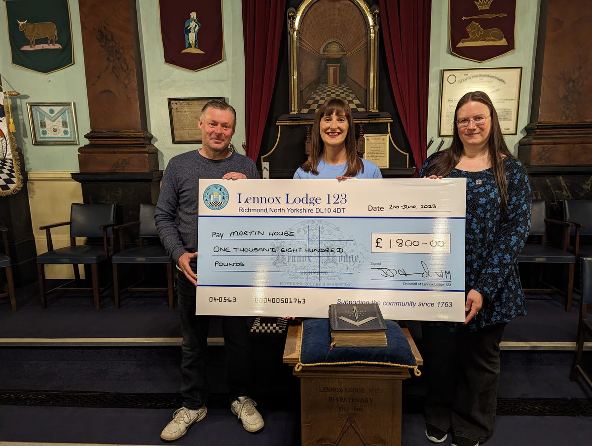 Jason Hammond who is a member of Lennox Lodge 123 in Richmond, North Yorkshire, raised £1,800 with the support of his wife Laura and their lodge during his year in the chair. Thank you so much for your wonderful efforts!