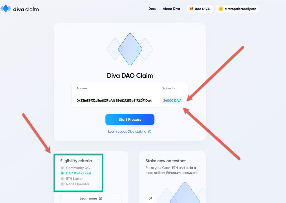 🔱#DAO Airdrop |  Another unexpected #airdrop from Diva Staking 🪂

Diva Staking is Ethereum's first Liquid Staking solution powered by Distributed Validators (DVT).

Check if anyone eligible for this claim

👉claim.diva.community

🔆Eligibility criteria🔆

⚜️Community OG…