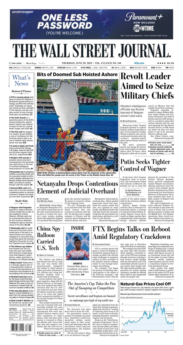 🇺🇸 Netanyahu Drops Contentious Element Of Judicial Overhaul

▫In interview, Israeli prime minister says he wants to find middle ground on court-system changes and Ukraine
▫@DovLieber @michaelkamon 🇺🇸

#frontpagestoday #USA @WSJ