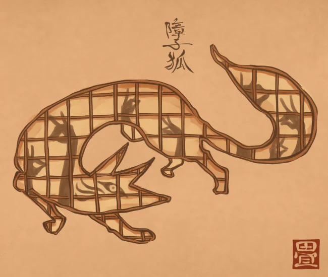 障子の体をカタカタと鳴らして跳ぶ化け狐。 [5767番目] #畳百鬼夜行絵巻