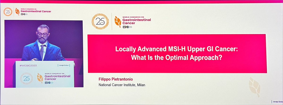 Fantastic talk by <a href="/FilippoPietran4/">Filippo Pietrantonio</a> on MSI-H/dMMR esophagogastric cancers. I encourage everybody to rewatch!  #WCGIC2023 <a href="/myESMO/">ESMO - Eur. Oncology</a>