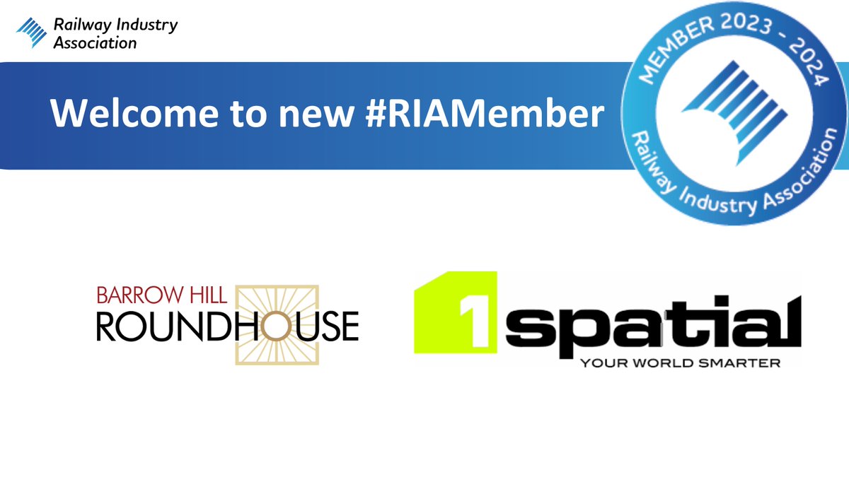 railindustry's tweet photo. RIA extends a warm welcome to the following new members: @barrowhill41 and @1Spatial.

Congratulations on joining RIA!

#RIAMember https://t.co/IU1vSHUVJY