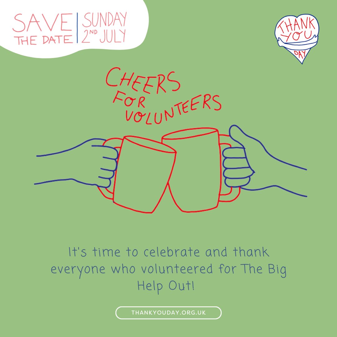 Join us in toasting a massive 'Cheers for Volunteers' on 2nd July! 🎉 Here's to the spirits of nearly 9 million people who stepped up for @TheBigHelpOut23. Discover how you too can make a difference with @RoyalVolService #ThankYouDay 💙 Find out more 👉 royalvoluntaryservice.org.uk/volunteering/c…