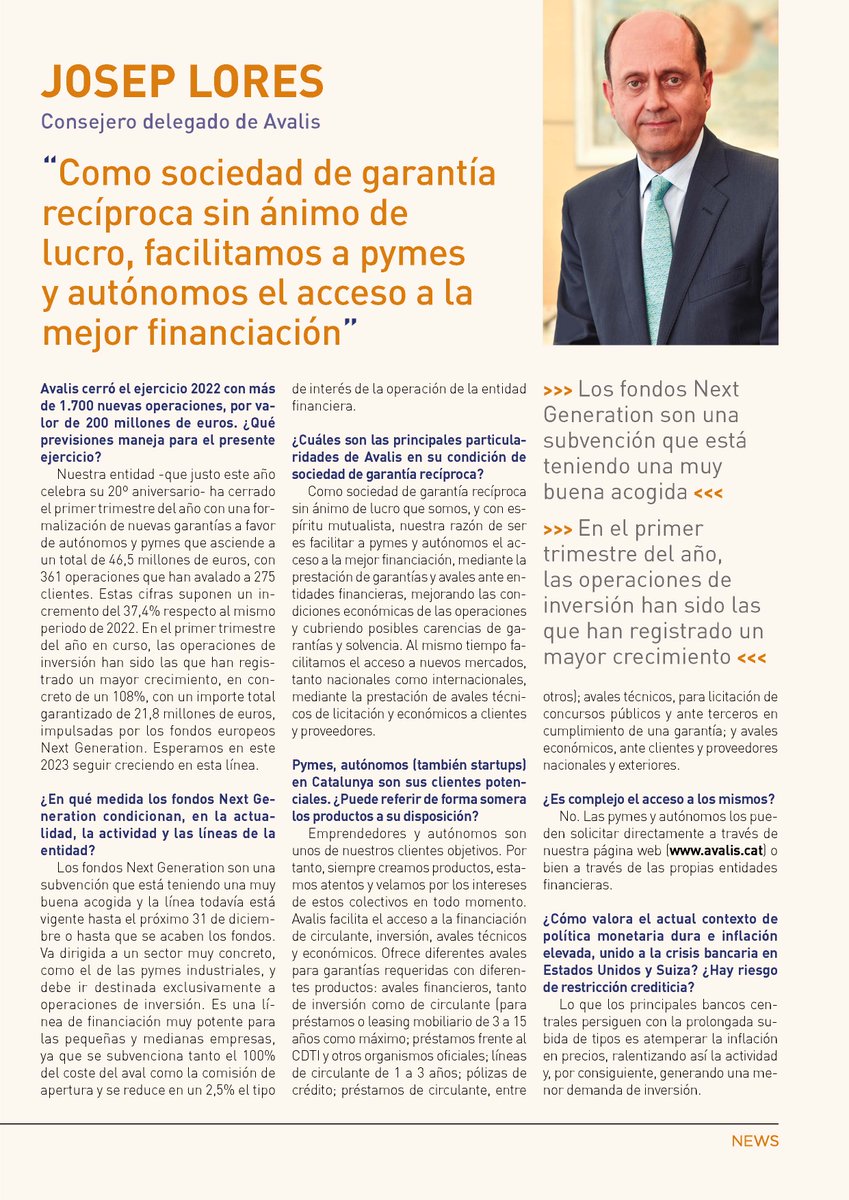 Entrevista muy interesante a Josep Lores, Consejero delegado de AVALIS x.com/AvalisCat
¡No os la perdáis!
