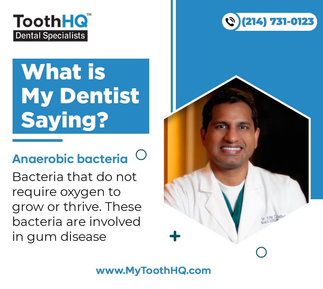 #dentalglossary  #whatismydentistsaying 

#ToothHQ #dentalterm - Anaerobic Bacteria, the culprit behind #gumdisease  

Get your gums checked today 
mytoothhq.com/book-appointme… 

 #Carrolltontx #grapevinetx #cedarhilltx #mockingbirdtx 
#periodontitis #dfwtx #dfwdentist #dentisttexas
