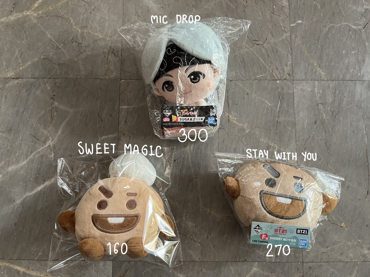 TinyTAN Suga & BT21 Shooky ราคาในภาพ พร้อมส่ง✨

Micdrop ใหม่ มีป้าย ถุงยับ
Stay with you ใหม่ มีป้าย
Sweet magic มือสอง

🚚ส่งฟรี

สนใจ/พต. dm ได้เลยค่ะ💕

#ตลาดนัดบังทัน #ตลาดนัดBTS #ตลาดนัดTinyTAN #ตลาดนัดBT21 ชูก้า ยุนกิ ชูกกี้