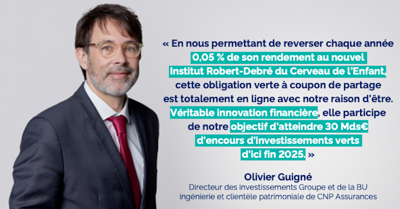 CNP_Assurances's tweet photo. Engagée pour une soc. inclusive et durable, @CNP_Assurances investit dans l’obligation verte du @GroupeSNCF. ♻️
💡 Une partie du rendement financier sera reversée à l’Institut Robert-Debré du Cerveau de l’Enfant pour l’acquisition de matériels médicaux de pointe.

Plus d'infos ⤵️