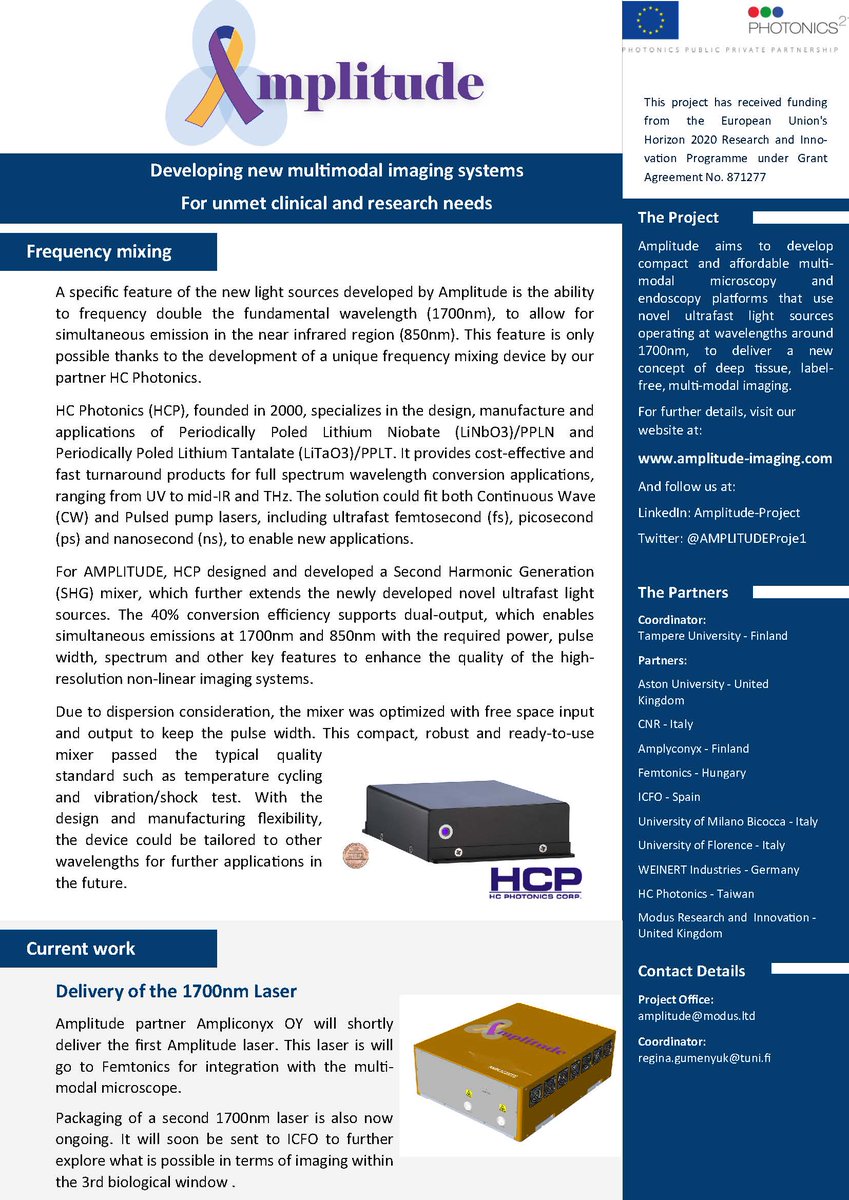 The 3rd issue of the Amplitude Newsletter is now available! 

If you are interested in learning about our progress in developing innovative imaging systems for early diagnosis of bladder cancer - you can download it at amplitude-imaging.com 

#H2020 #Photonics21 #bladdercancer