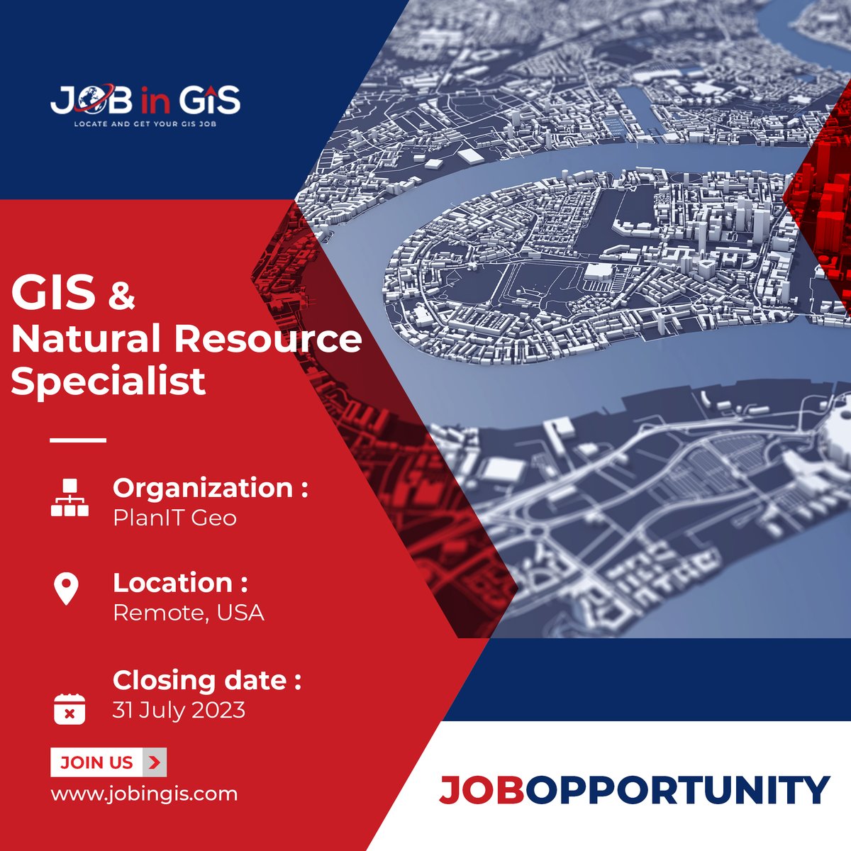 #jobingis : PlanIT Geo is hiring a GIS & Natural Resource Specialist
📍 : #remotework #USA 
💰: $45,000 - $55,000

Apply here 👉 : jobingis.com/jobs/gis-natur…

#Jobs #jobsearch #cartography #Geography #mapping #GIS #geospatial #remotesensing #gisjobs #gischat #remotejobs #remote