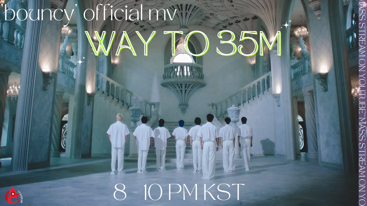 ATYstream's tweet photo. 📢 BOUNCY MV MASS STREAM ~ start!

Atiny, our mass stream has just started! Make sure to participate &amp; share you streaming proof along with the tags! Don't forget that today's goal is to surpass 35M!

⏰ 8pm - 10pm 🇰🇷 

#OUTLAW #BOUNCY #ATEEZ_BOUNCY #에이티즈 #エイティーズ https://t.co/5vJDkX4uSc