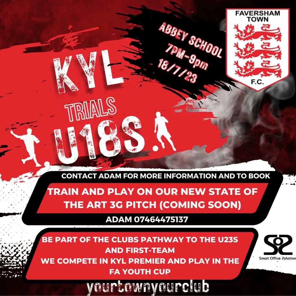 Our U18s KYL are putting on more trials…..

To register your interest contact Adam ⬇️

#believeinyouth #kyl #trials #yourtownyourclub