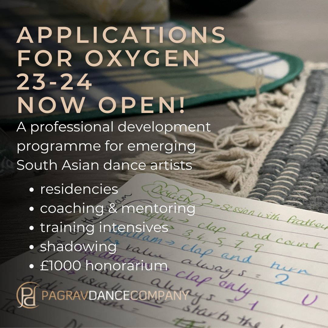 Are you a South Asian dance artist looking to deepen your practice and expand your professional and creative toolkit? Then Oxygen 2023-24 is for you! Apply today pagravdance.com/?page_id=3464
