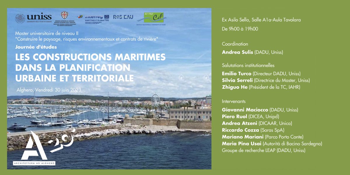 Les #constructionsmaritimes dans la planification urbaine et territoriale: journée d'étude demain au Département d'architecture de design et d'urbanisme d'Alghero dans le cadre du Master "Construire le paysage, risques environnementaux et contrats fluviaux"bit.ly/3prxvkG