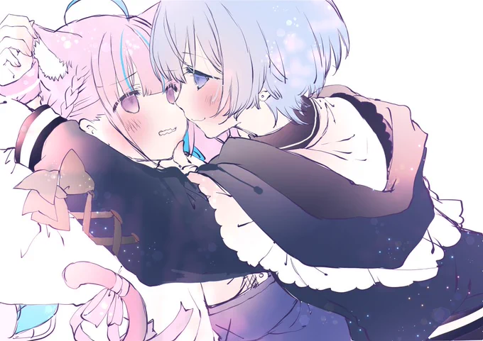 あくすい構図ラフ(*˘︶˘*).。.:*  お題箱から、「あくたんに迫るすいちゃん」(*˘︶˘*).。.:*