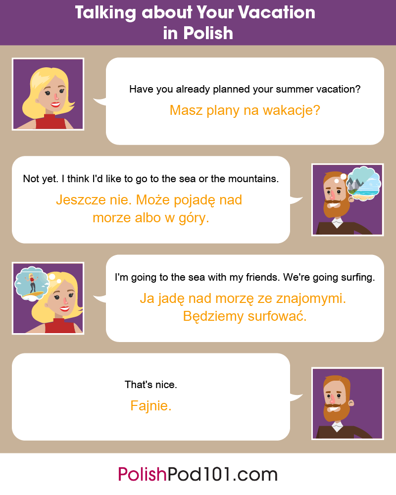PolishPod101's tweet photo. Talking about Your Vacation in Polish! ⛱️ PS: Learn Polish with the best FREE online resources, just click here https://t.co/wXbuFBNQRD https://t.co/DNLpto1Sxb
