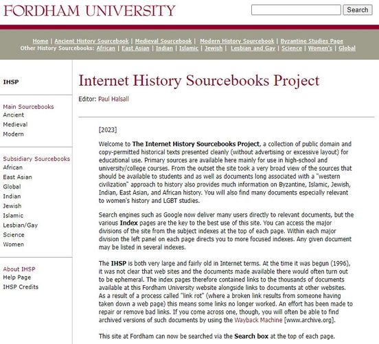 Internet History Sourcebooks: Medieval Sourcebook