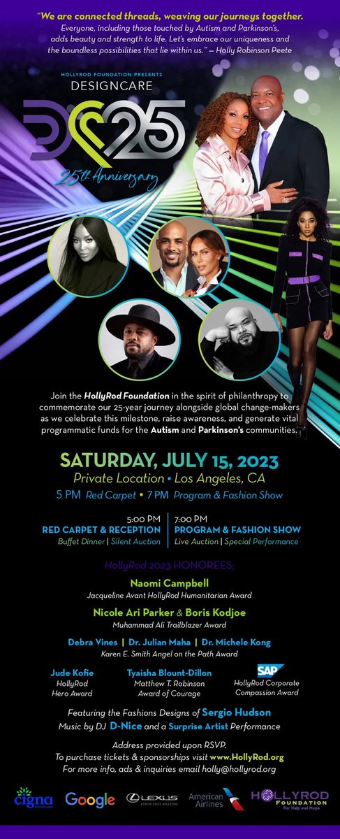 HollyRodFDN's tweet photo. #HollyRod has 25 years of dedication 
of providing compassionate care to those living with   #Autism and #ParkinsonsDisease - Join us 7/15 for our #DesignCare ! https://t.co/DjaUczahMr @hollyrpeete @RodneyPeete9 https://t.co/PrEWKT3PgP