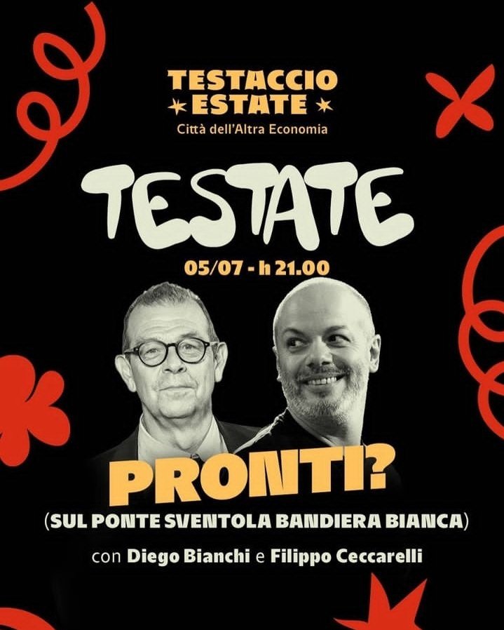 #propaganders romani e di passaggio. Il 5 luglio serata tranquilla alla Città dell'Altra Economia con <a href="/real_ceccarelli/">filippo ceccarelli</a> e <a href="/zdizoro/">Diego Bianchi</a> per raccontare un anno di governo Meloni
Ingresso gratuito fino a esaurimento posti!!
🔄 retweet: vorrei ma non posso
❤️ cuora: ci sarò
#testate