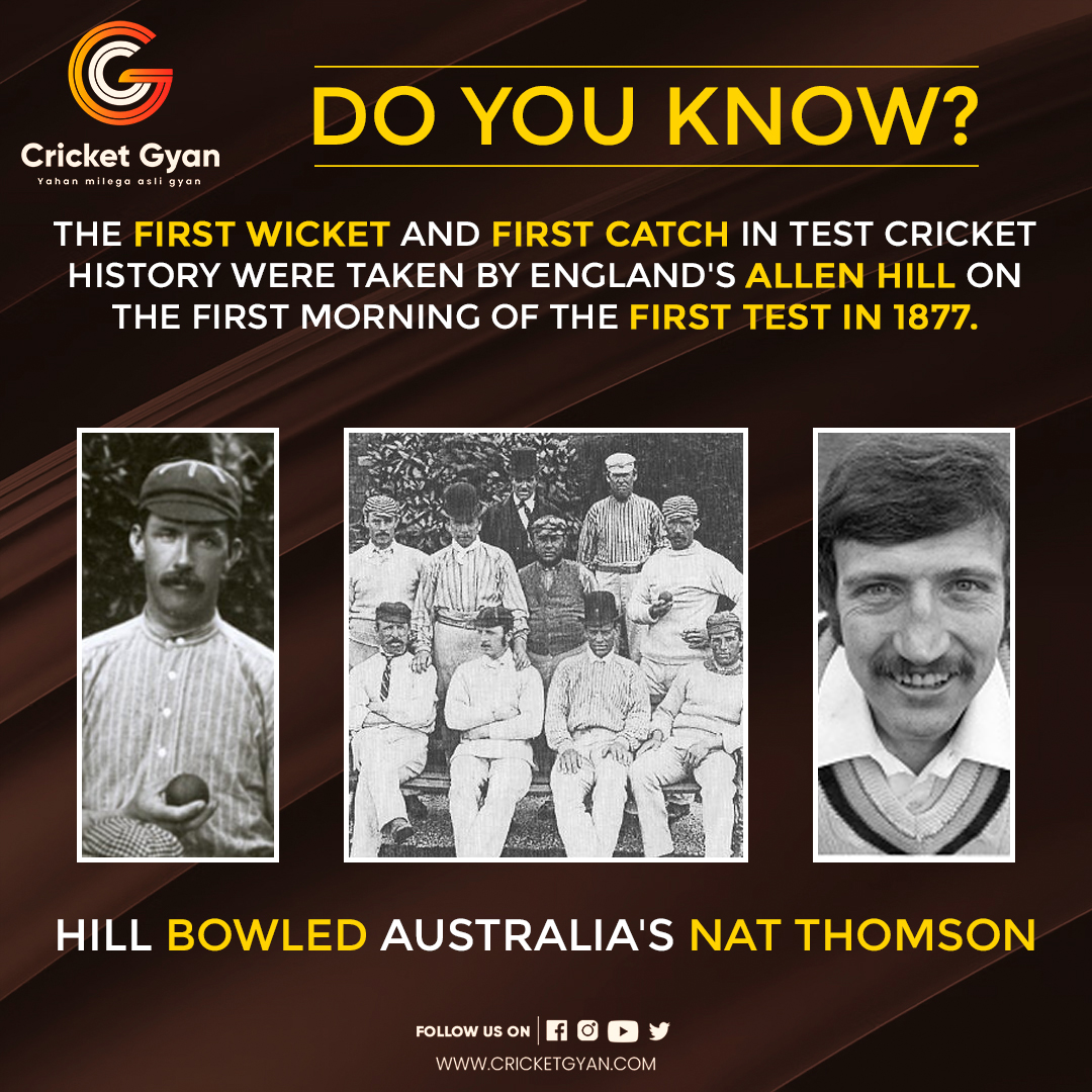 Do you know? 
First wicket and first catch in Test Cricket is taken by Engliand's Allen Hill 
. 
. 
. 
#dyk #doyouknow #allenhill #australia #engliand #firsttestwicket #firstcatch #testcricket #cricket #cricketgyan #cricketfact #crickethistory