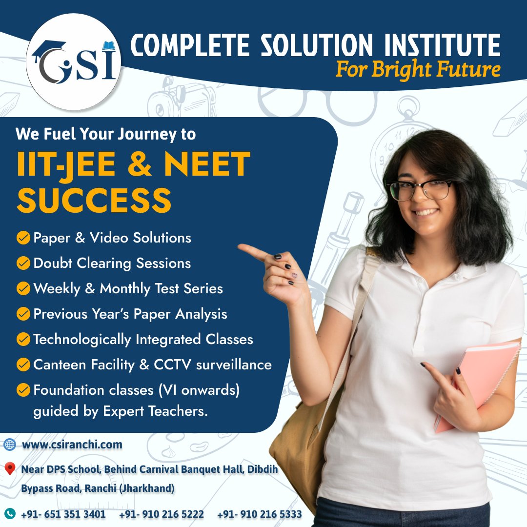 Join the pioneer of Classroom Coaching for IIT-JEE and NEET by appearing in Complete Solution Institute, Open Opportunity Scholarship Test and get up to 100% Scholarship.

#ExamPreparation
#JEE2024
#neet2024
#CoachingInstitute
#JEEAspirants
#NEETAspirants
#CrackJEE
#CrackNEET