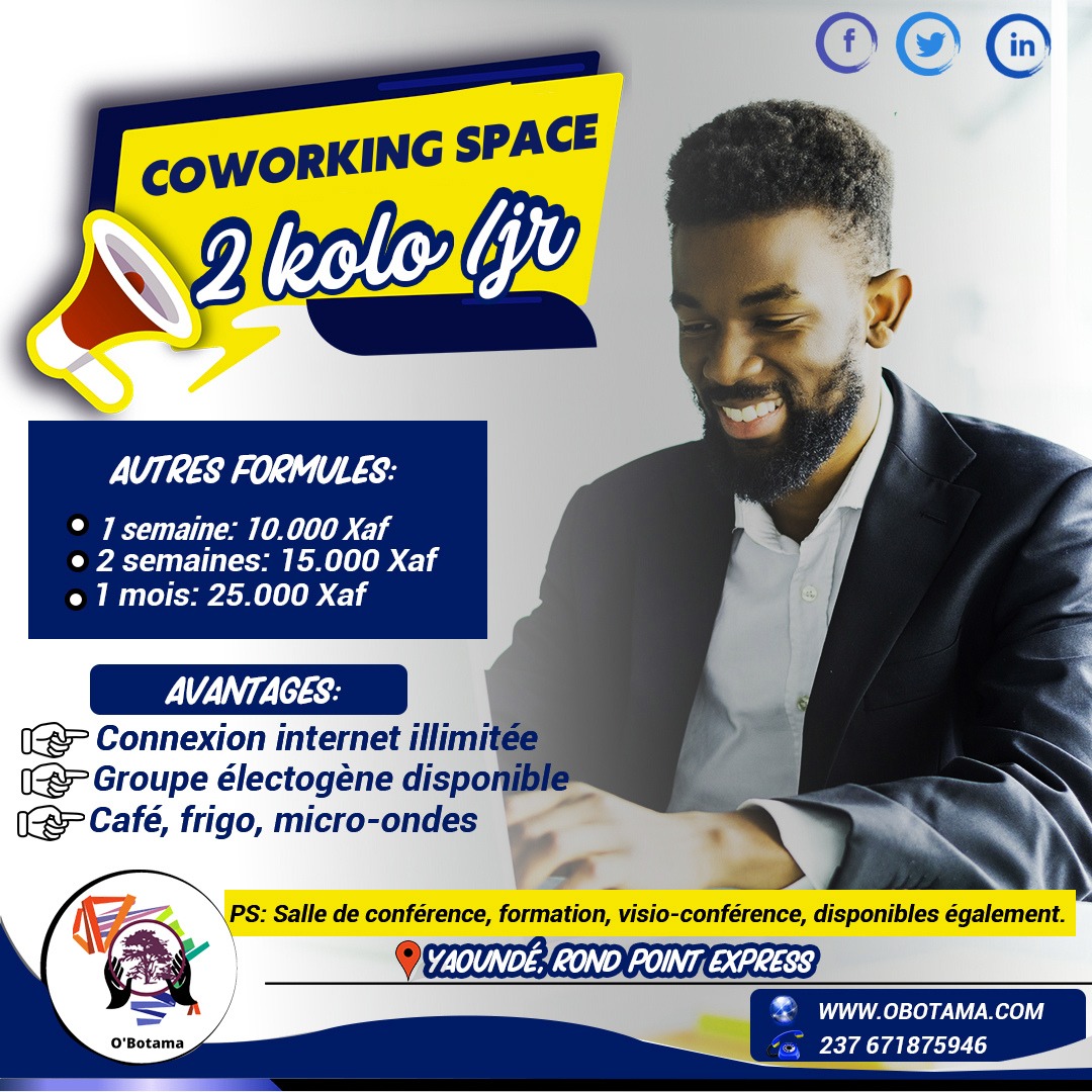 OBotama_aic's tweet photo. #ESPACE_COWORKING_YAOUNDE
🙆♂️ A PARTIR DE 2.000F LA JOURNÉE
📍nous sommes à Yaoundé, rond point express
SERVICE CLIENT: +237 6 71 87 59 46
#coworking #espacedetravail #bureau #freelance #freelancer_yaounde #openspace_yaounde #startup #startuper #freelancer_yaounde #obotama https://t.co/LNASW28ANm