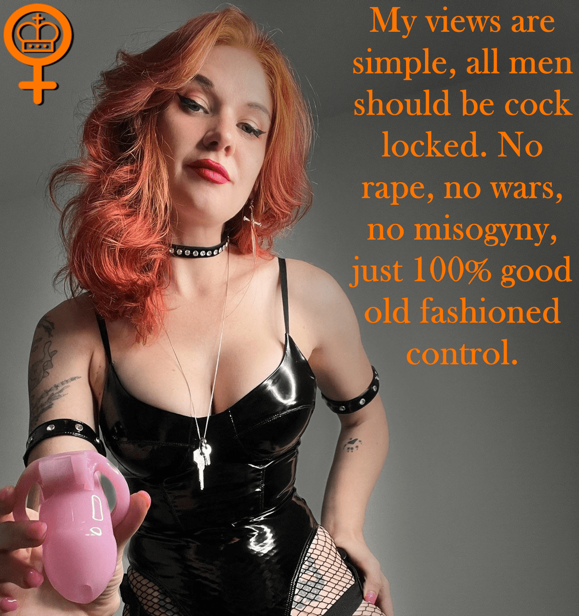 FemdomSect's tweet photo. My views are simple : chastity cages for every male~🔐

Gynarchy • Matriarchy • Female Supremacy https://t.co/JntimrzLd7