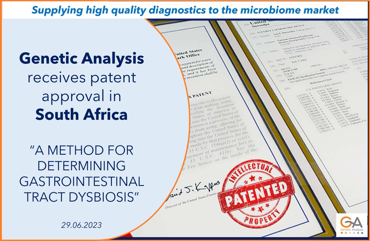 [#patent]🏅<a href="/GeneticAnalysis/">Genetic Analysis AS</a> has been awarded a patent by the South African Companies and Intellectual Property Commission (<a href="/theCIPC/">Companies and Intellectual Property Commission</a>)

📃The patent covers GA's unique algorithm incorporated in the GA-map® technology for #profiling #gut #microbiota.

➡️ lnkd.in/dDjBtB-R
