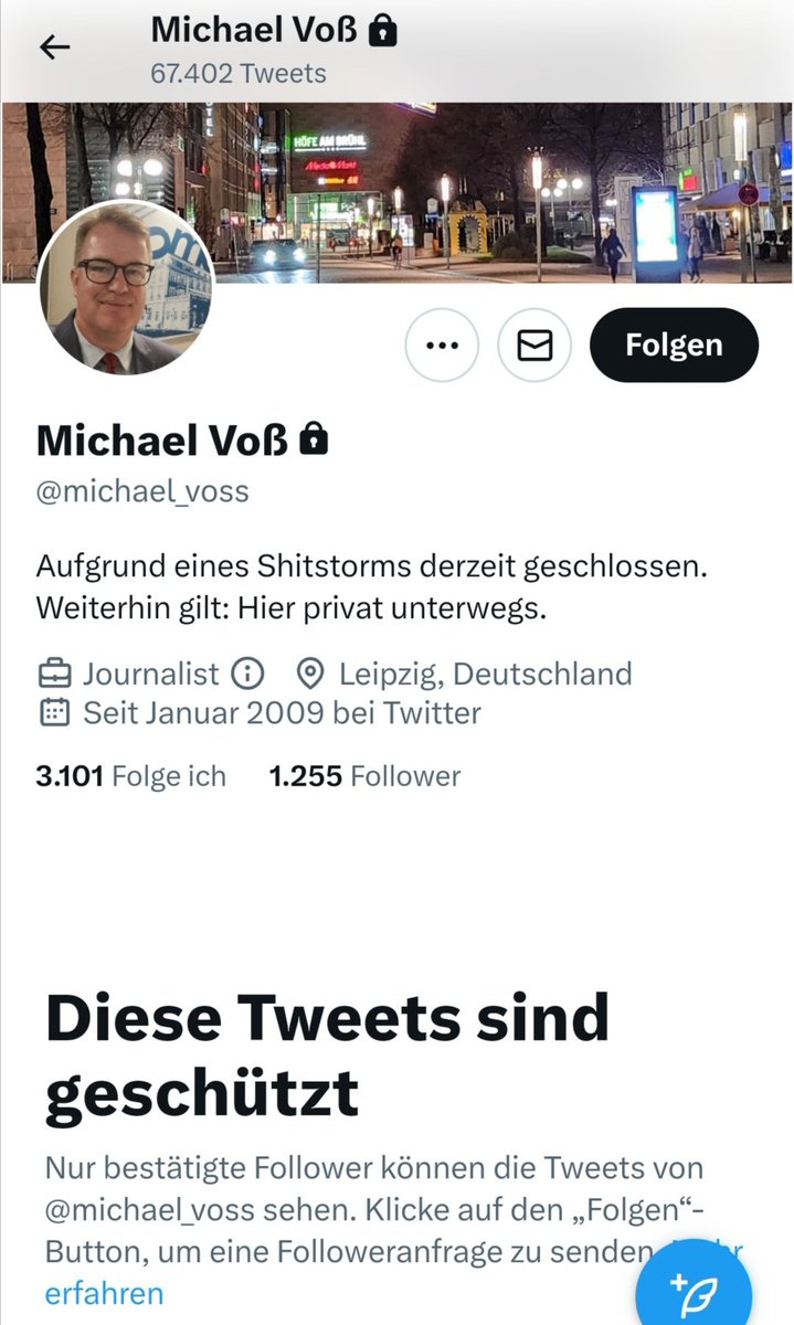 Michael Voss vom #MDR, der gerne zum #Boykott bestimmter Menschengruppen aufruft und #Ungeimpfte aussterben lassen möchte, hat seine hasserfüllten Tweets unsichtbar gemacht.

#Sonn