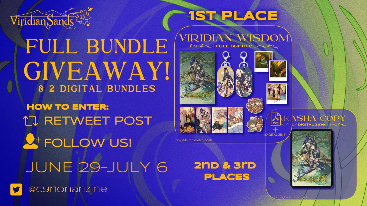 💜ZINE GIVEAWAY💚
It's time to share back some love to all the CynoNari community! 🌻
Just retweet this post &amp; follow us ~
--
» 1° - full bundle
» 2° and 3° - digital bundle
»June 29 - July 6«
--
🛒viridiansandszine.bigcartel.com
┕━»•»🌻«•«━━━━━┙