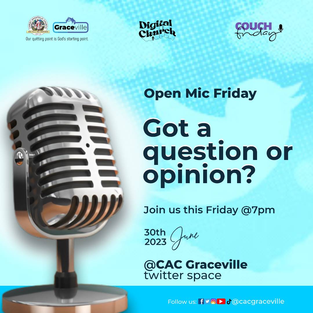CACGraceville's tweet photo. It's another amazing couch friday this week!!
Do you have anything on your mind you will love to share?

We got you covered.

Relationships, Career Path, Politics, Religion, name i!

Don't come alone,tell a friend about it!

#CouchFriday
#CACGraceville
#YouthChurch
#DigitalChurch https://t.co/8Ji9WMP2uJ