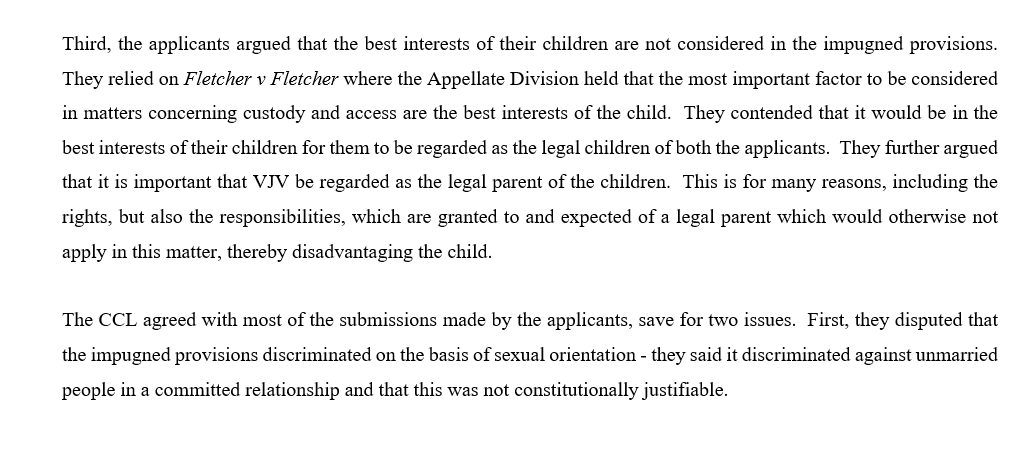 (2/2) children born as a result of artificial fertilisation and by so doing unfairly discriminates on the basis of marital status and sexual orientation. (CCT 94/22 VJV and Another v Minister of Social Development and Another)