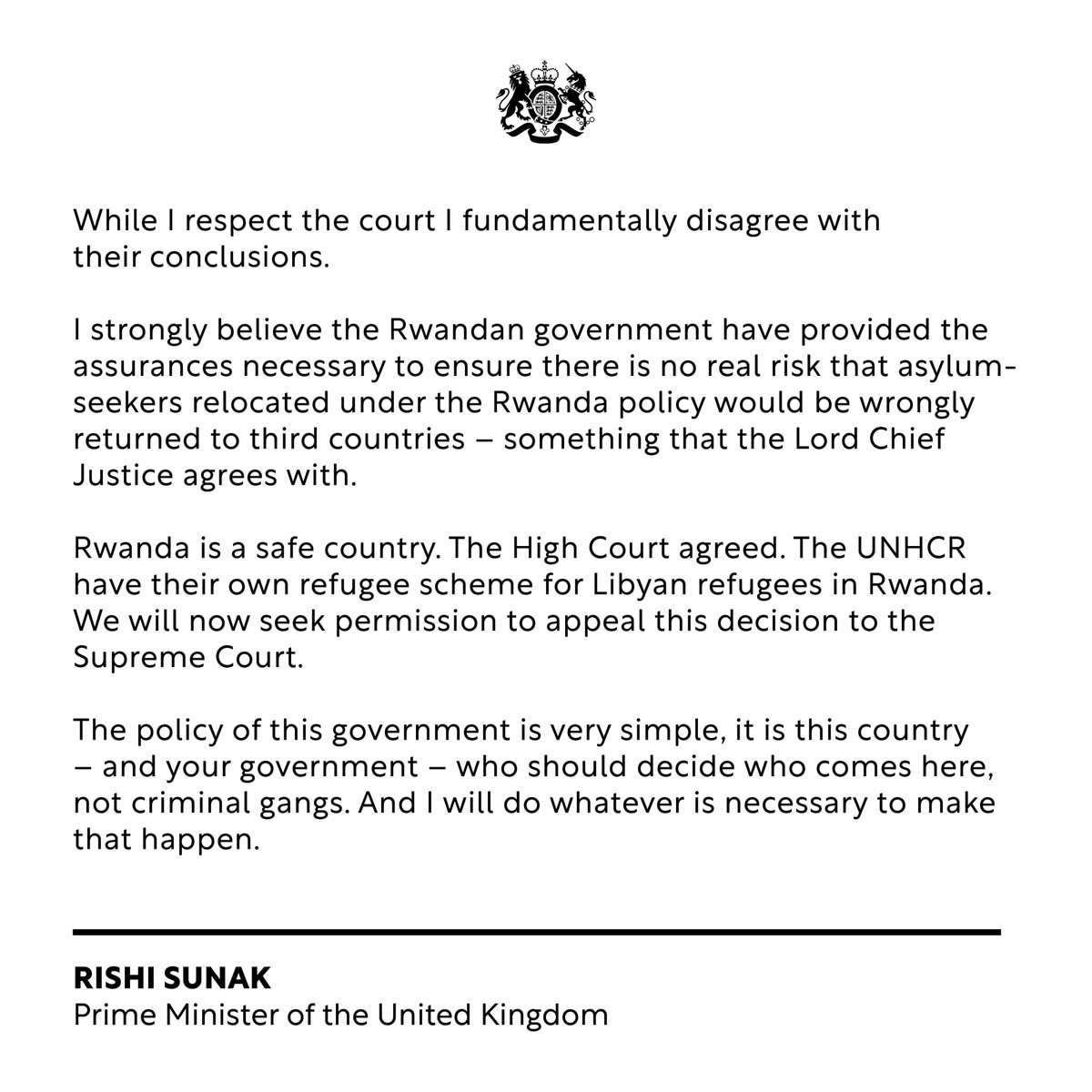 It is this country – and your government – who should decide who comes here, not criminal gangs. My statement on today’s ruling 👇