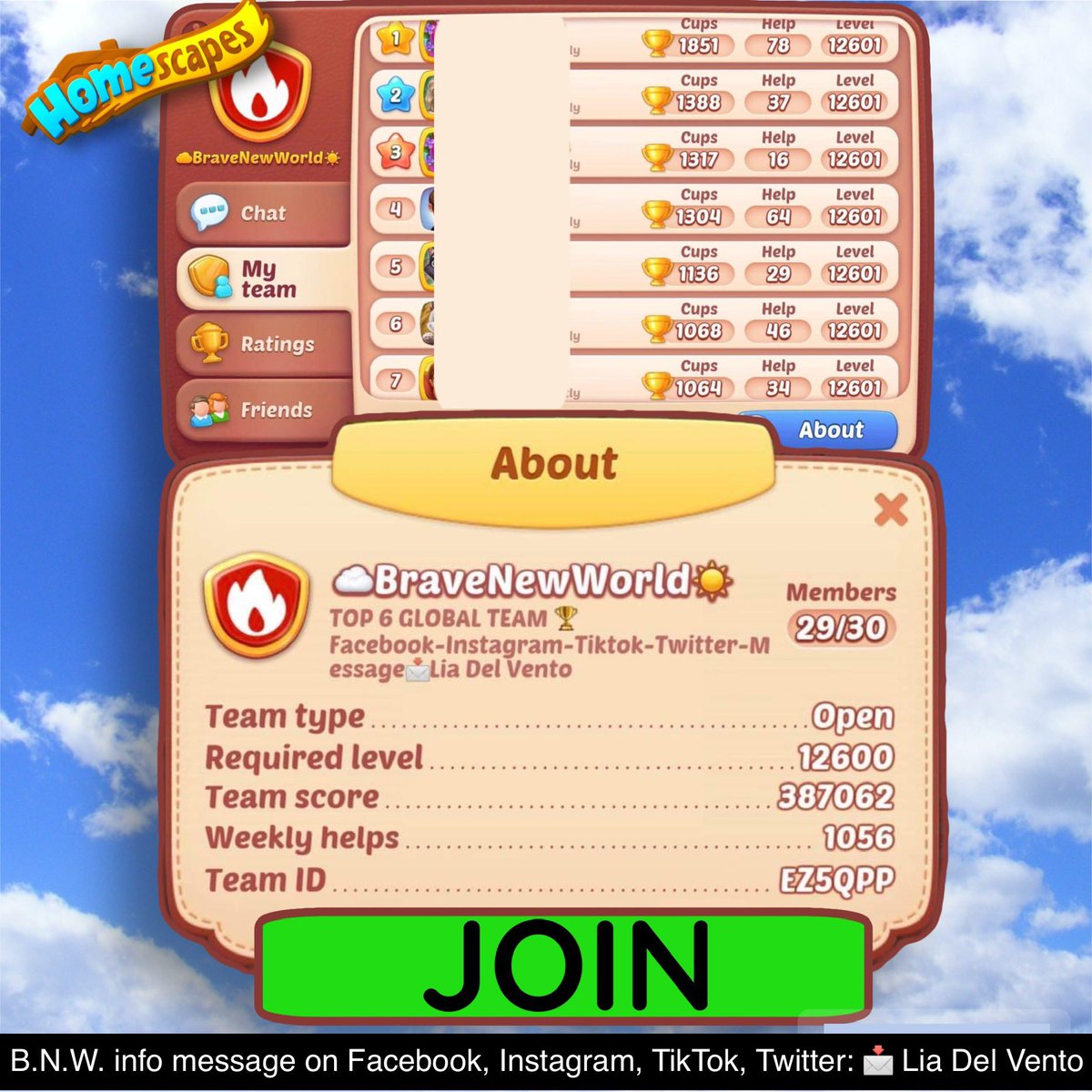 LiaDelVentoBNW's tweet image. We look for champions at level 12601, with cups🏆
Click👉Ratings👉Search👉EZ5QPP
Join in a Brave New World 🏆@homescapes #homescapes #playrix @Playrix #ez5qpp #liadelvento #bravenewworld